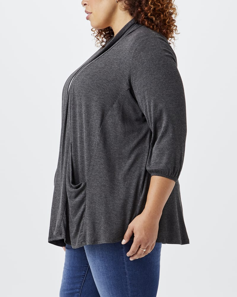 Plus Size Olive Green Cia 3 4 Sleeve Rib Knit Cardigan Charcoal Grey